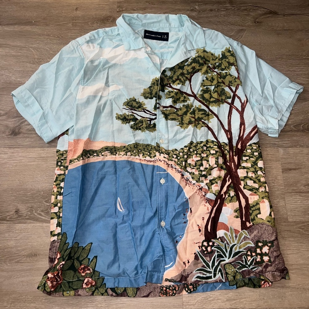 Abercrombie & Fitch Men’s Scenic Button Down Summer Cotton Shirt Medium